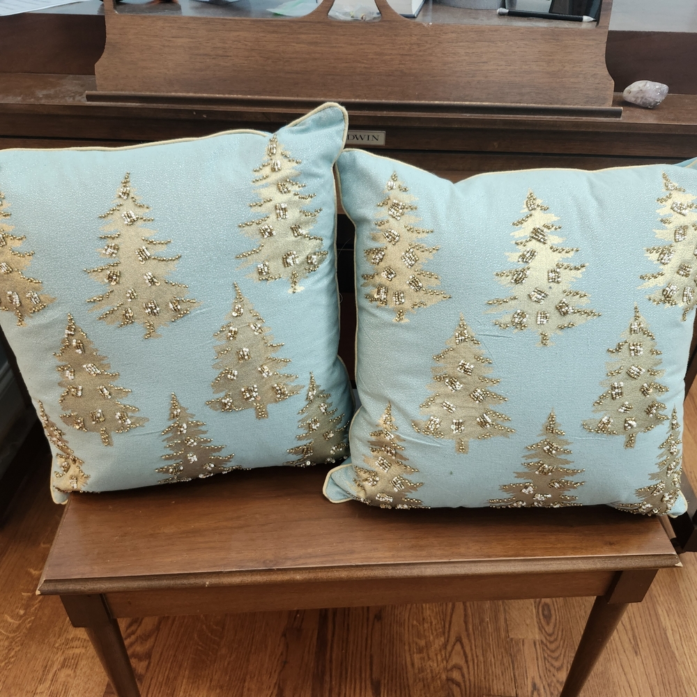 Gold and Blue Holiday Throw Pillows